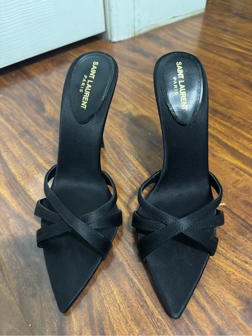 Saint Laurent Black Crisscross Pointed Toe Mules